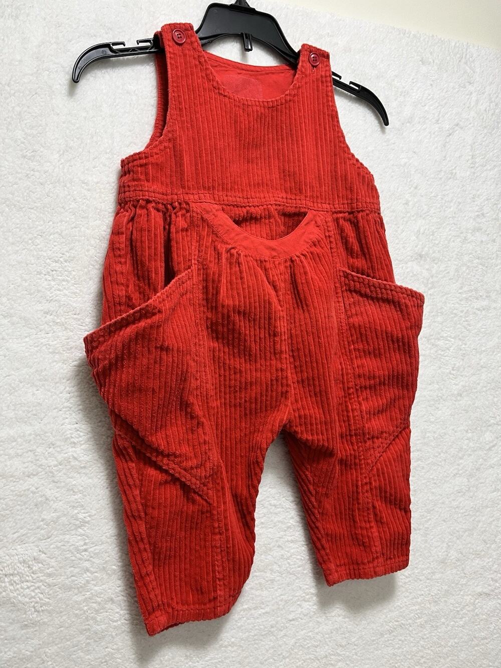 VINTAGE Red Corduroy Baby OVERALLS Cotton European German Made 3 Unique Pockets